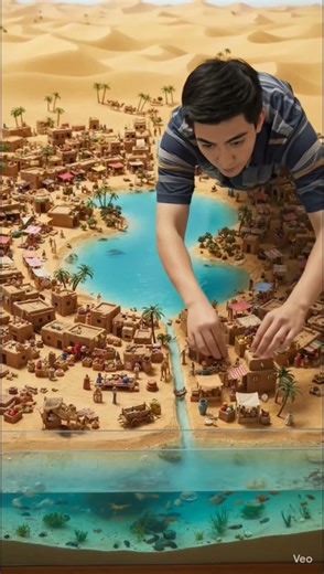 Miniature Desert Village with Oasis | Hyper Realistic Diorama. #creativeart #architecture #watermill