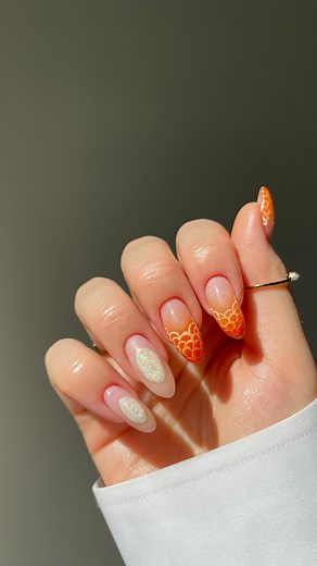 If your birthday is in October these are for you ✨ The birth flower is the Marigold & the gem is the Opal. Check out the “Flower & Gem” highlight to see the rest in the series. 🫶🏼 #octoberbabies #birthmonth #fallbaby #ocotberbirthday #marigoldart #opal #opalart #opalnails #marigoldnails #nailseries #flowerandgem #birthflower #birthgem | Katie's Nails