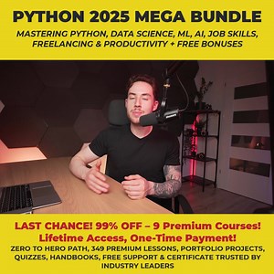🚀 𝟗𝟗% 𝐎𝐅𝐅 – 𝐏𝐲𝐭𝐡𝐨𝐧 𝟐𝟎𝟐𝟓 𝐌𝐞𝐠𝐚 𝐁𝐮𝐧𝐝𝐥𝐞! (𝗟𝗶𝗺𝗶𝘁𝗲𝗱 𝗧𝗶𝗺𝗲 𝗢𝗳𝗳𝗲𝗿!)⁣ 𝐋𝐞𝐚𝐫𝐧 𝐏𝐲𝐭𝐡𝐨𝐧, 𝐀𝐈, 𝐌𝐋 & 𝐃𝐚𝐭𝐚 𝐒𝐜𝐢𝐞𝐧𝐜𝐞 𝐰𝐢𝐭𝐡 𝟗 𝐩𝐫𝐞𝐦𝐢𝐮𝐦 𝐜𝐨𝐮𝐫𝐬𝐞𝐬—𝐩𝐥𝐮𝐬 𝐚𝐧 𝐚𝐜𝐜𝐫𝐞𝐝𝐢𝐭𝐞𝐝 𝐜𝐞𝐫𝐭𝐢𝐟𝐢𝐜𝐚𝐭𝐞 𝐭𝐨 𝐬𝐮𝐩𝐞𝐫𝐜𝐡𝐚𝐫𝐠𝐞 𝐲𝐨𝐮𝐫 𝐫𝐞𝐬𝐮𝐦𝐞!⁣ ⁣ ✅ 𝐏𝐫𝐚𝐜𝐭𝐢𝐜𝐚𝐥, 𝐫𝐞𝐚𝐥-𝐰𝐨𝐫𝐥𝐝 𝐩𝐫𝐨𝐣𝐞𝐜𝐭𝐬 𝐭𝐨 𝐛𝐮𝐢𝐥𝐝 𝐣𝐨𝐛-𝐫𝐞𝐚𝐝𝐲 𝐬𝐤𝐢𝐥𝐥𝐬⁣ 🏅 𝐈𝐧𝐝𝐮𝐬𝐭𝐫𝐲-𝐫𝐞𝐜𝐨𝐠𝐧𝐢𝐳𝐞𝐝 𝐜𝐞𝐫𝐭𝐢𝐟𝐢𝐜𝐚𝐭𝐢𝐨𝐧 𝐭𝐨 𝐮