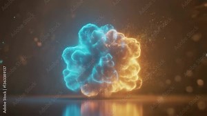 Abstract colorful energy clouds collision with particles. Dynamic background for VJ loops, advertising, presentations and intro videos.