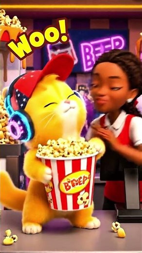 🍿🐱 Cat Goes Nuts for Caramel Popcorn! 😹#shorts #cat #pet #animation #cute