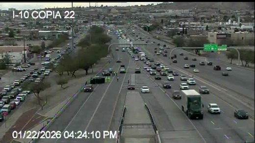 Here's what the scene is looking like after a person was seriously injured in a rollover crash on I-10 at Copia. MORE: https://www.ktsm.com/news/person-injured-after-rollover-crash-on-i-10-east-at-copia/ | KTSM 9 News