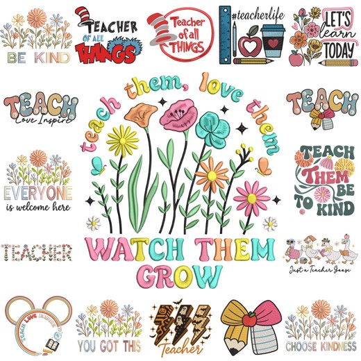 Teacher Embroidery Designs Bundle: Inspirational Quotes, Floral Motifs (digital Download) - Etsy