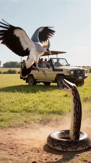 natural enemy！Python vs Secretarybird #wildlife #ai #Python #Secretarybird#endangeredspecies