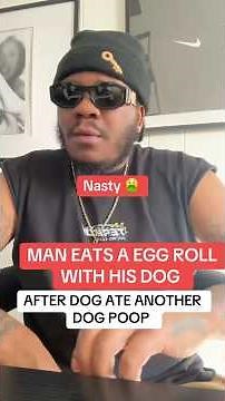 Man eats with dog after dog eats another dog poop #dog #food #animals #sharethis #viralnow