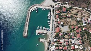 Amazing aerial photo of Datca peninsula, indented coastline between of mediterranean and aegean seas with beautiful turquoise water, altitude about 1 km, Turkey, Palamutbuku