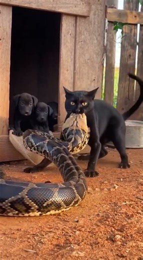 Cat Grabs Snake by the Head in Dramatic Rescue