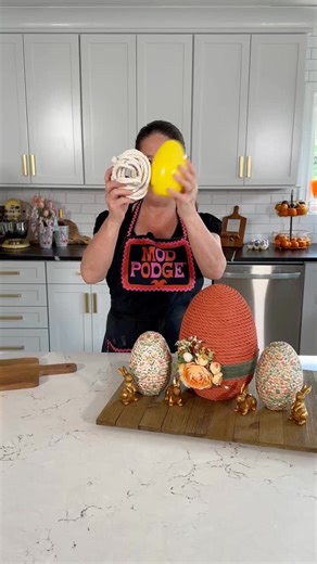 3.3K views · 8K reactions | DIY Giant Easter Eggs. Made with Rope and Napkin Decoupage! Love these for a mantel! Grab the jumbo eggs at Dollar Tree. #dollartree #eastercrafts #crafts #tutorial #diy #dollartreediy #dollartreecrafts #easter #easterdecor #modpodge | Handmade Happy Hour with Cathie Filian | Facebook