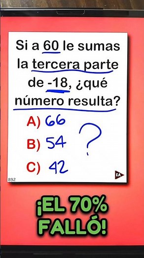 If you add one-third of -18 to 60, what do you get? 😱 #mathematics #math (▶2610)