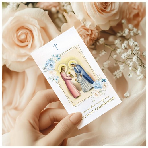 Dusty Blue Floral First Communion Prayer Card – Editable Template (digital Download) FC 005 - Etsy Australia
