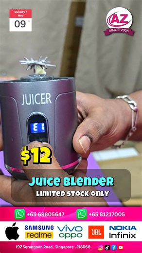 🥤💥 Fresh Deal – Juice Blender Just $19! 💥🥤 Blend your favorite fruits and make healthy drinks in seconds with our Powerful Juice Blender, now at an unbelievable price – only $19! 😍 ✅ High-Speed Motor ⚡ ✅ Portable & Easy to Clean 🧼 ✅ Perfect for Smoothies, Juices & Shakes 🍓🍌 ✅ Stylish Design & Durable Build 💎 ✅ Limited-Time Offer – Don’t Miss Out! ⏰ 📅 Offer Date: Nov 9 | While Stocks Last 💰 Price: Only $19 🏃‍♂️ Hurry – Grab Yours Before It’s Gone! 📍 Visit Us: AZ Digital World 192 Ser