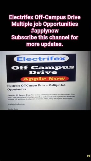 Electrifex Recruitment 2026 🔥 Freshers Hiring #jobsearch #freshers #shorts #trending