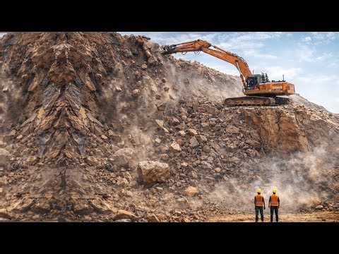 Amazing Excavator Performance | Breaking Huge Rocks with Powerful Machinery #excavator