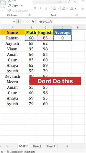 Excel Average Formula 🔥#Excel #Average #ExcelFormula #ExcelTips #Shorts