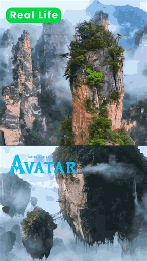 Discover Vibe on Instagram: "🌏 The Pandora mountains in Avatar were inspired by Zhangjiajie 🎬. The floating effect was made using VFX & CGI, but the shapes come from real nature. 📍Zhangjiajie National Forest Park, Hunan Province, China This place has tall, thin stone mountains that rise straight into the sky ⛰️. When clouds cover them, they look like floating mountains, almost unreal. ---------------------------------------------- All respectful credits to the original creator 🙏😊 Please DM 
