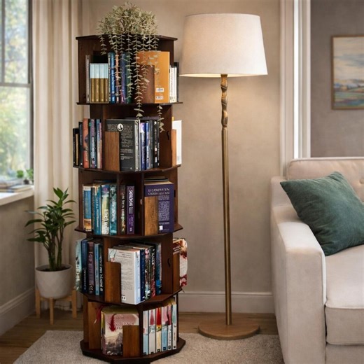 Rotating Wooden Bookshelf - 5 Tier Swivel Bookcase, Freestanding Vertical Book Organizer for Living Room Office - Etsy