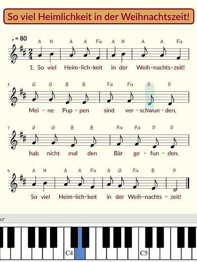 So viel Heimlichkeit | deutsches Weihnachtslied mit Text und Noten für Klavier