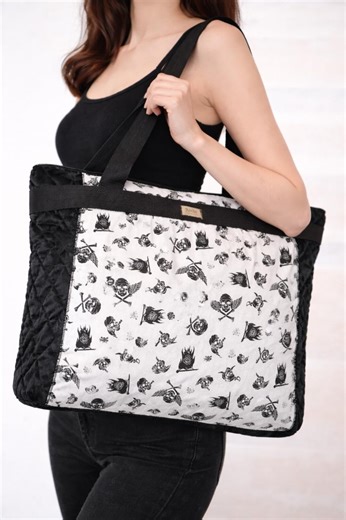 Skull Tote Bag Black White – Gothic Shoulder Bag, Large Handmade Fabric Tote, Alternative Everyday Bag - Etsy