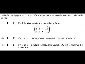 Midterm 1 True False Easy/Medium/Hard [Passing Linear Algebra]
