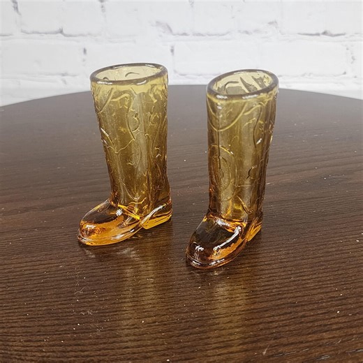Vintage Amber Glass Cowboy Boot Shot Glasses Set of 2 Western Boot Toothpick Holders - Etsy
