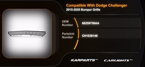 For Dodge Challenger Front Bumper Grille 2015-2023 | Textured Black | w/Fog Light Holes | CAPA | CH1036146 | 68259756AA