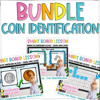 Coin Identification Smart Board Lesson Bundle | Interactive Money Activities