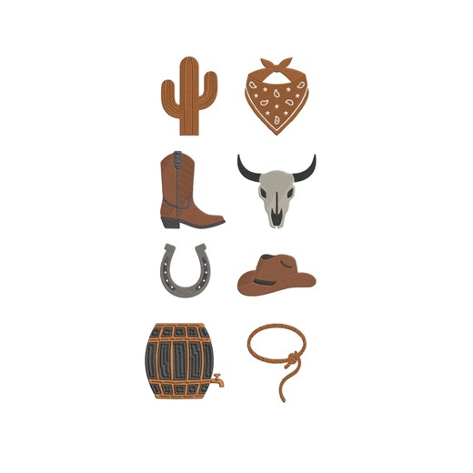 Western Mini Embroidery Design 8 Chic Icons, Cactus, Bandana, Cowboy Boot, Bull Skull, Horseshoe, Cowboy Hat, Barrel, Lasso DST PES Files - Etsy
