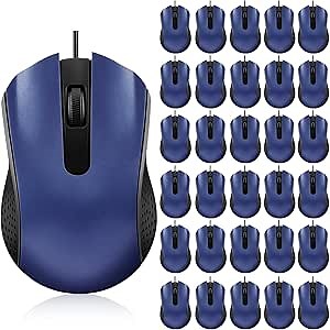 Bonuci 30 Pack USB Wired Mouse 3 Button Corded Computer Mice Bulk USB Mouse for PC Desktop, Laptop, Office, School, Classroom Use(Blue)