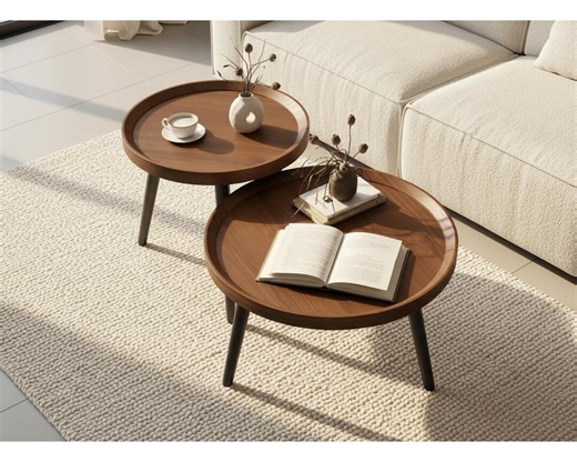 Small Round Coffee Table Set of 2 – Walnut Nesting Coffee Tables, Mid Century Modern Living Room Tables, Wood Circle Center & Side Tables - Etsy