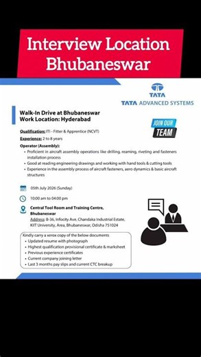 Tata Company Hiring 2026 🔥 ITI Fitter Jobs | Walk-In Interview Bhubaneswar