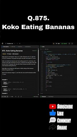 LeedCode Q.875 Koko Eating Bananas#kokoeatingbannas#leetcode#leetcodesolution#solution#tranding