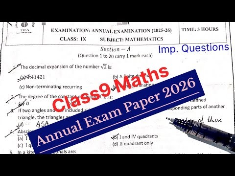 Class 9 Maths Important Questions from Annual Exams 2026 full Paper
