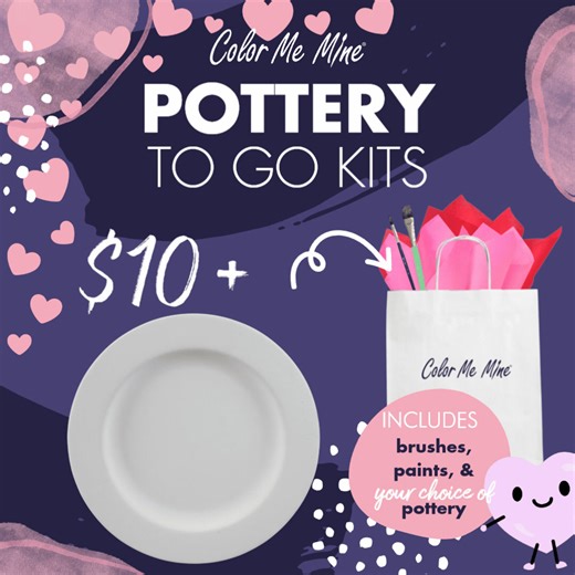 Ladies… go ahead and tag him. We'll wait. 👀 If he’s still “thinking about” Valentine’s plans, here’s your sign. Pick out a ceramic piece she’ll love (most around $29) and add a To-Go Paint Kit for just $10 this weekend. It comes with: 🎨 5 paint colors of your choice 🎨 Brushes to keep Everything you need for a cozy at-home date night It’s thoughtful. It’s creative. It looks intentional. And yes — this is WAY better than gas station flowers. 💐🚫 You’re welcome. | Color Me Mine