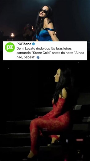 FOFA! Demi Lovato caiu na risada ao perceber os fãs brasileiros cantando “Stone Cold” antes da hora durante seu show em São Paulo. A cantora interrompeu o momento e brincou com o público: “Ainda não, bebês!” 😂 🎥: almeidayas_ #demilovato #lovatic #fyp