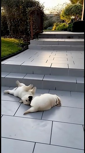 Funny cute puppies are falling down the stairs. #dogs #dogshorts #aiart