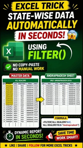 🔥 Still Copy-Pasting Data in Excel? 🤯 Use FILTER Function to Create Dynamic Reports Instantly! 🚀