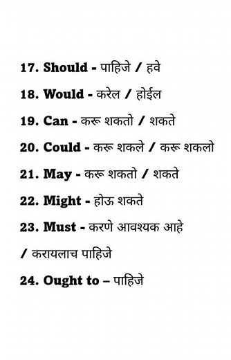 Helping Verbs with Marathi meanings