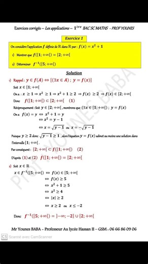 6 Exercices corrigés Les applications 1 Bac sciences mathématiques | Prof : Younes Baba