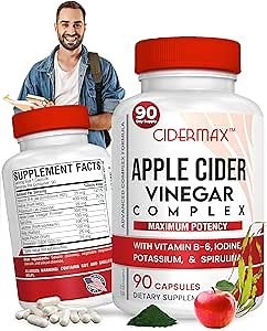 Apple Cider Vinegar Complex Capsules - 90-Day Supply Capsules for Gut Support, Balanced Weight & Body Detox - All Natural Vitamin B6, Kelp, Potassium, & Spirulina Supplement by Cidermax