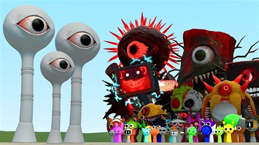 新眼塔怪兽与 Sprunki 家族全体成员