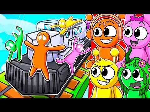 4 SPRUNKIS on 1 TRAIN.. (Gang Beasts)