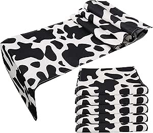 5 Pcs Linen Cow Print Table Runner Black and White Farm Cow Print Tablecloth Western Barnyard Cowboy Themed Table Cloths for Birthday Party Decorations Home Kitchen Supplies ( 13 x 72 in)
