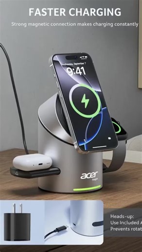Acer Gadget S2 3-in-1 Wireless Charging Station .Fast Charging for iPhone 12-17, Apple Watch, AirPods , Adjustable Angle, Magnetic Attachment, Portable Travel Storage. ##tiktokmademebuyit##fypage##foryour##viralfinds##foryoupage