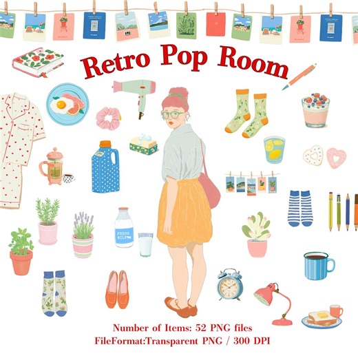Retro Pop Clipart Set – Vintage Room Decor, 52 PNG Files (digital Download) - Etsy