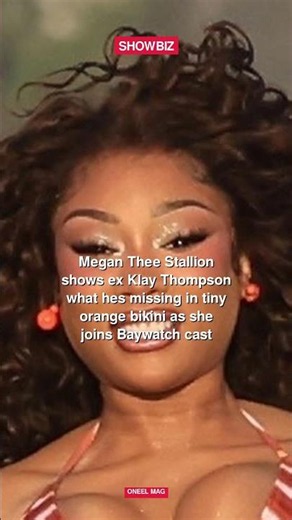 Megan Thee Stallion shows ex Klay Thompson what he’s missing in tiny orange bikini as she joins Bayw