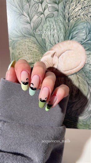 CAT NAILS!!!! 🐈‍⬛🌱 if you want monthly cats: @bettyandbadger on socials #nails #catnails #nailart