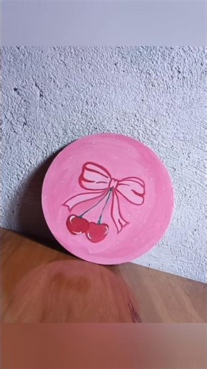 Easy Cute Cherry Painting on Plate | Aesthetic Pink Art | Simple DIY Art for Beginners