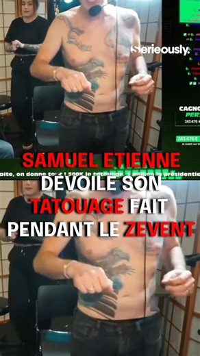 Samuel Étienne dévoile enfin le tatouage qu’il s’est fait pendant le #ZEvent… et c’est EPIC 😱🔥 👉 Tu valides ce tatouage ? #SamuelEtienne #ZEvent #Tatouage #twitch #tatoo | Serieously