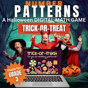 Halloween Math Grade 3 Number Patterns Trick-or-Treat No Prep Digital Video Game