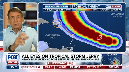 🌀 HURRICANE HQ: There have been some big changes to the forecast for Tropical Storm Jerry, with the National Hurricane Center now saying the system could become a hurricane in a few days. FOX Weather Hurricane Specialist Bryan Norcross has the latest. More: https://www.foxweather.com/weather-news/tracking-tropical-storm-jerry-atlantic | FOX Weather